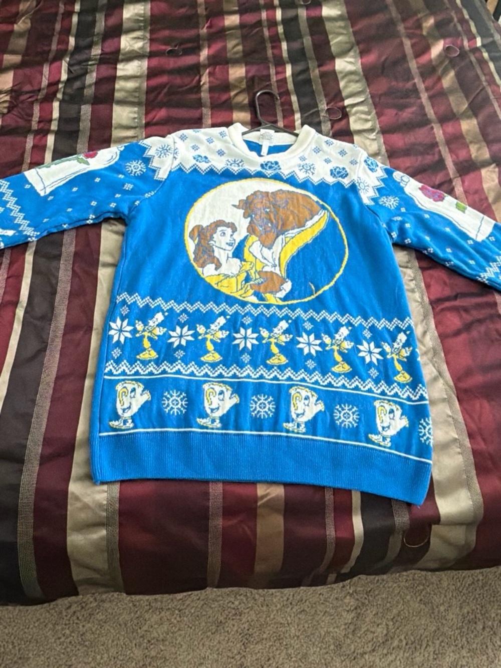Disney Blue Beauty and the Beast Crewneck Holiday Sweater